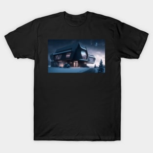 Black futuristic house in snowy place T-Shirt